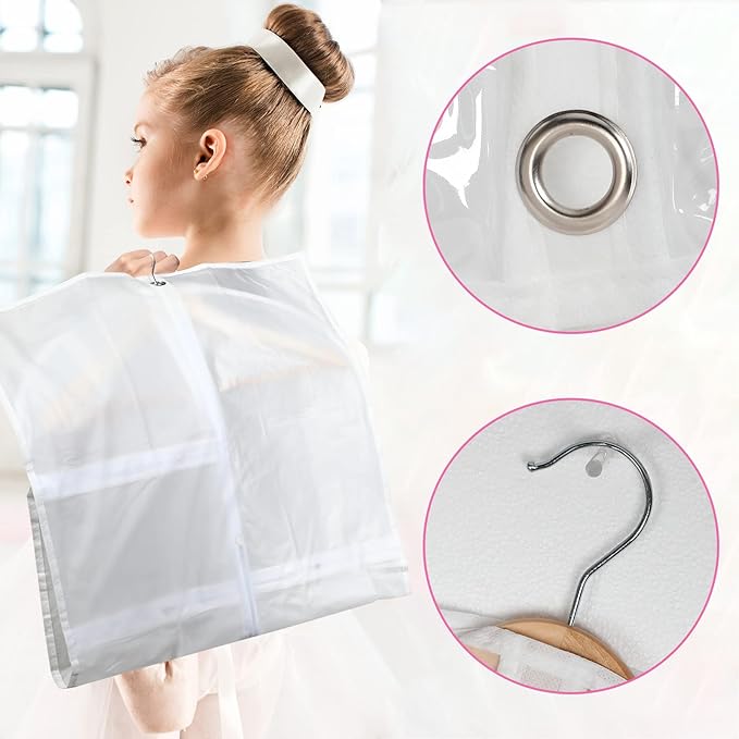 Woanger 6 Pcs Garment Bags for Dance Costumes Clear PVC with Zippers Garment Bag with Pockets Dance Costume Organizer Carrier for Storage Cover for Adult(White,20'' X 40'')