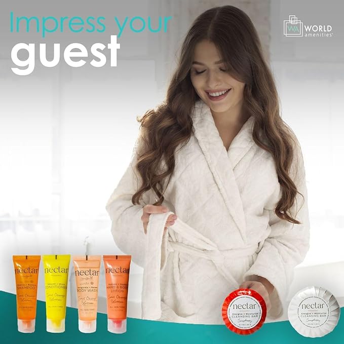 World Amenities - Nectar Mini Travel Size Toiletries Bathroom Kit | Sweet Orange Blossom| Shampoo, Conditioner, Body Wash, Lotion, Two Round Cleansing Bars & Body Bar (Pack of 2)