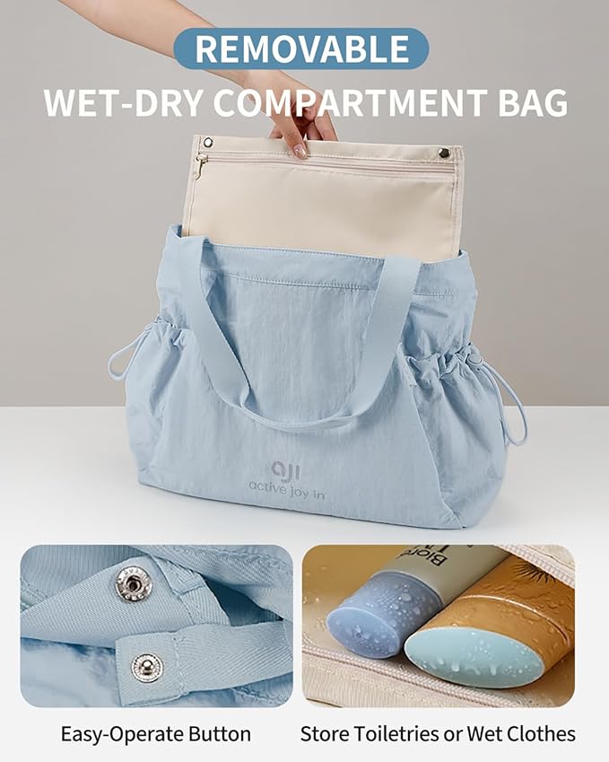 Gym Tote Bag for Women, Lightweight Yoga Mat Bag with Wet Dry Storage Pocket & Multi Pockets