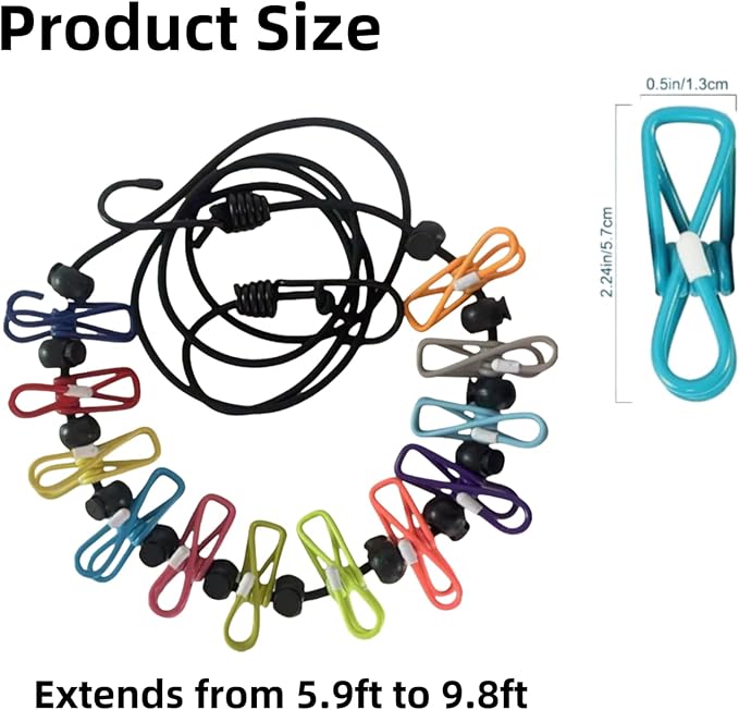 Retractable Travel Clothesline, with 12 Clips, for Laundry Drying, Compact for Camping Hotel Home