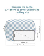 Narwey Checkered Makeup Bag Travel Cosmetic Bag Organizer Toiletry Bag Make Up Bags with Compartments for Women Girls((Large, Sky Blue Checkerboard)