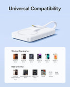 Baseus Magsafe Power Bank, 10,000mAh 30W Magnetic Portable Charger, Fast Charging Wireless Battery Pack with Built-in Braided USB-C Cable for iPhone 17 Pro Max/Air/16/15/14/13, AirPods, iPad and More