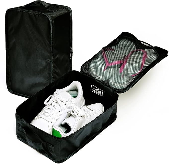 Travel Shoe Bags, Foldable Waterproof Shoe Pouches Organizer-Double Layer (6 Black Shoe Bags)