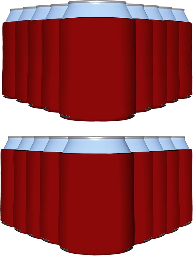 PartyPrints 1000 Pack Red Blank Can Cooler Sleeves, Customizable Bulk Can Coolers, Extra-Thick Collapsible Drink Insulator Sleeve, Beer Can Coolers for Party Beverages