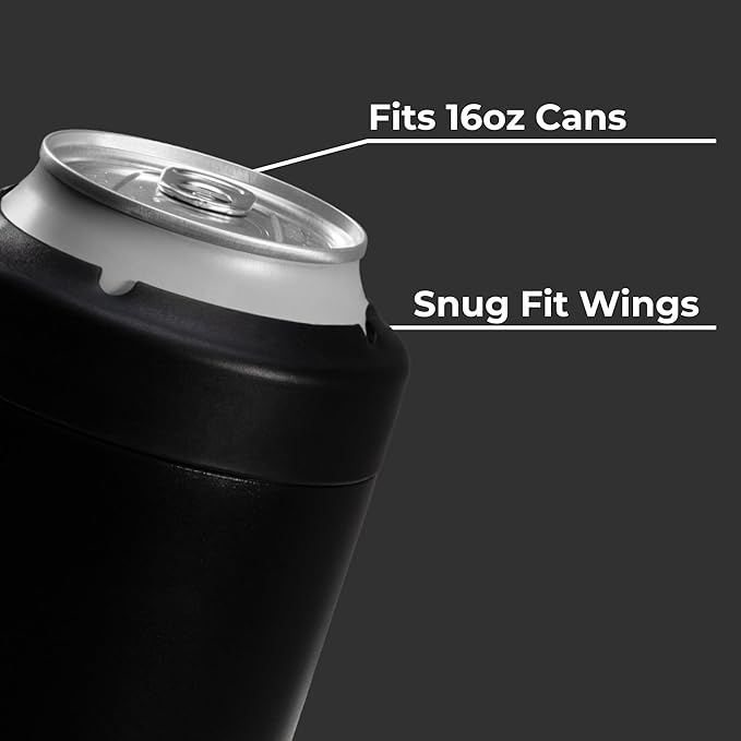 HydroJug Standard Can Cooler - 2-in-1 Insulated Can Cooler Cup - Stainless Steel Can Holder with Non-Slip Rubber Base - Screw-Top Lid - Dishwasher Safe - 16oz, Black
