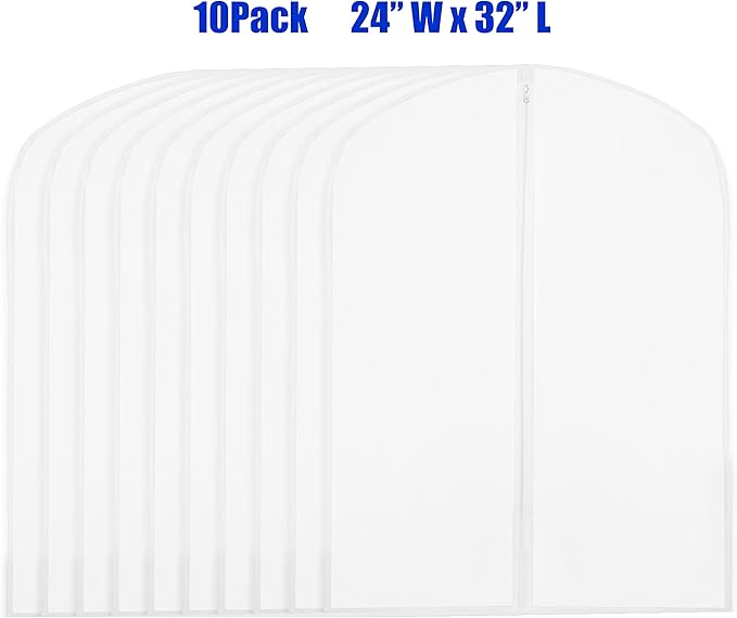 Simple Houseware 32-Inch Clear Garment Bags with Zipper for Suits, Dresses, Costumes, Uniforms - 10 Pack