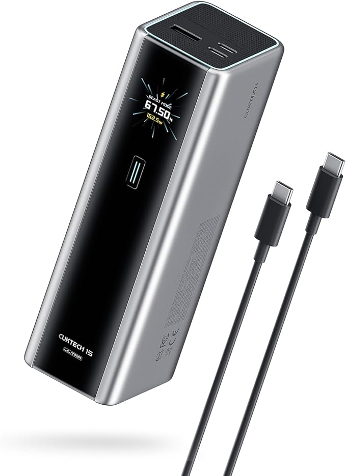 CUKTECH 15 Ultra Power Bank for Laptop, 20,000mAh 140W Portable Charger, Smart Display, External Battery for Outdoor Work and Travel, for iPhone 16/15, MacBook, Samsung, and More (Flight-Approved)
