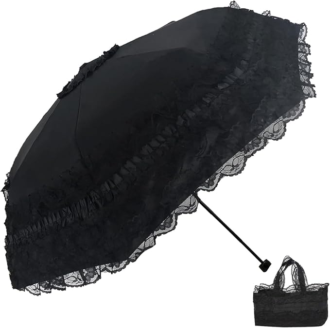 URAWESO Vintage Lace Parasol Gothic Lolita Umbrella UV Sun Protection Witch Cosplay Photoshoot Props Party Decoration
