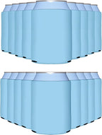 PartyPrints 25 Pack Placid Blue Blank Can Cooler Sleeves, Customizable Bulk Insulated Foam for Beer, Collapsible Plain Drink Holder, Cold Soda Insulator, 12oz Regular, 16oz Tall Cans