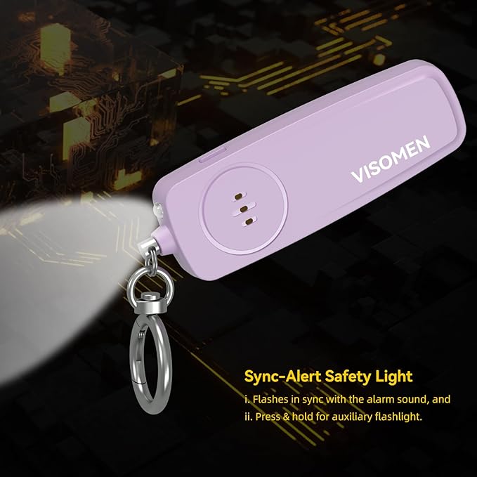 Personal Safety Alarm Keychain for Women,3-Pack,Loud Siren with Flashing LED Light,Portable Emergency Security Device,Gifts for Kids,Presents for Elderly,Night Running,Purple White Blue