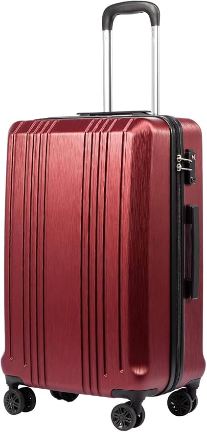 Coolife Luggage PC+ABS Expandable Hardshell Suitcase with TSA Lock, Spinner Checked Lightweight (wine red, L(28IN))