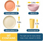 Teivio 32-Piece Wheat Straw Dinnerware Sets for 8, Dinner Plates, Dessert Plate, Cereal Bowls, Cups 13.5oz, Unbreakable Colorful Plastic Outdoor Camping RV Kitchen Essentials Dishes, Pink Ombre