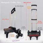 Lightweight Foldable Backpack Trolley – Black 3-Wheel Rolling Hand Truck with Strap, Portable Folding Cart for Backpack, Travel, Commuting, and Daily Utility Use