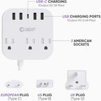 European Plug Adapter, Unidapt US to UK Europe Power Strip for EU/UK/US with USB C and 4 USB Ports, 3 AC Outlets, Wall Mountable, 5ft Extension Cord, for Travel Cruise Ship Home