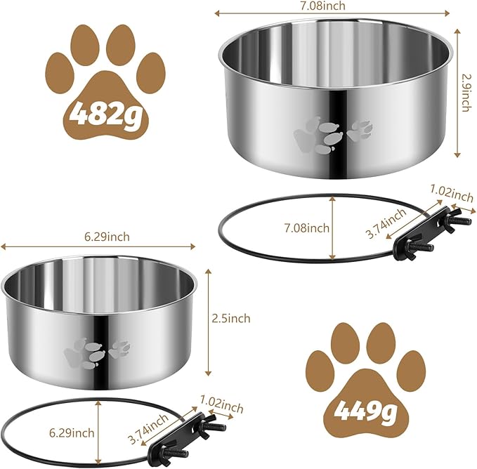 Dog Crate Bowl,2 Pack Metal Dog Water Food Bowl No Spill,Hanging Dogs Bowls for Kennel,Dogs Crate Water Feeder,Stainless Steel Kennel Bowls Mountable for Cats Bunny Ferret Bird