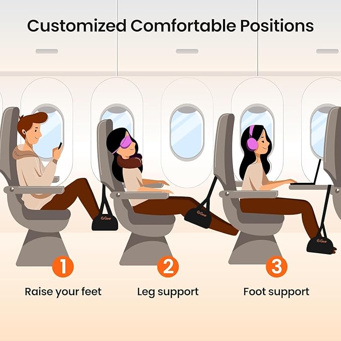 ErGear Airplane Foot Hammock with Wide Hardboard Support, Foot Hammock for Plane Travel with Extended Adjustment Strap, Portable Airplane Foot Rest Travel Essentials for Long Flight