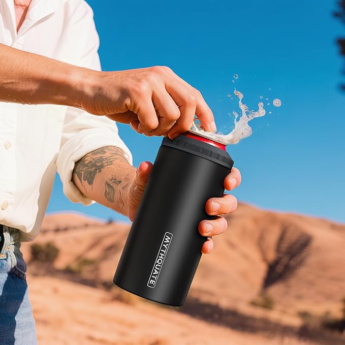 3 in 1 Slim Can Cooler for 12 OZ Skinny Can, Regular Can & Beer Bottle - Keep Cold for 6 Hours - Double Walled Insulated Stainless Steel Vacuum Beverage Can Insulator (Matte Black)