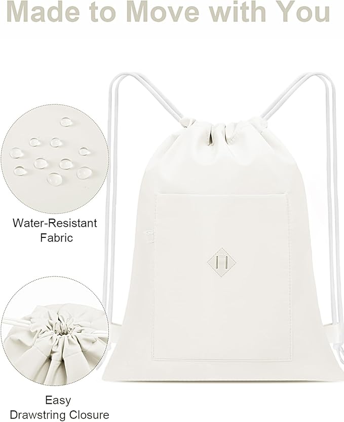 BAVELOE Drawstring Backpack Sports Gym Sackpack with Pockets Water Resistant Cinch String Bag for Women Men（Beige）