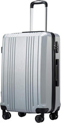 Coolife Luggage PC+ABS Hardshell Suitcase with TSA Lock, Spinner Checked Lightweight (silver, M(24IN))