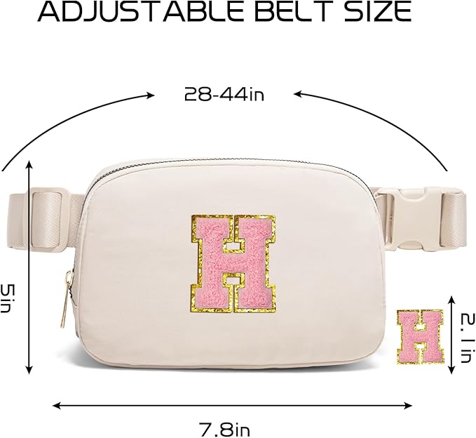 Gitus Belt Bag Fanny Pack Crossbody Bags with Initial Letter Patch Cute Stuff Birthday Gifts for Teenager Girls Trendy Preppy Stuff for Teen Girls(Beige-H)
