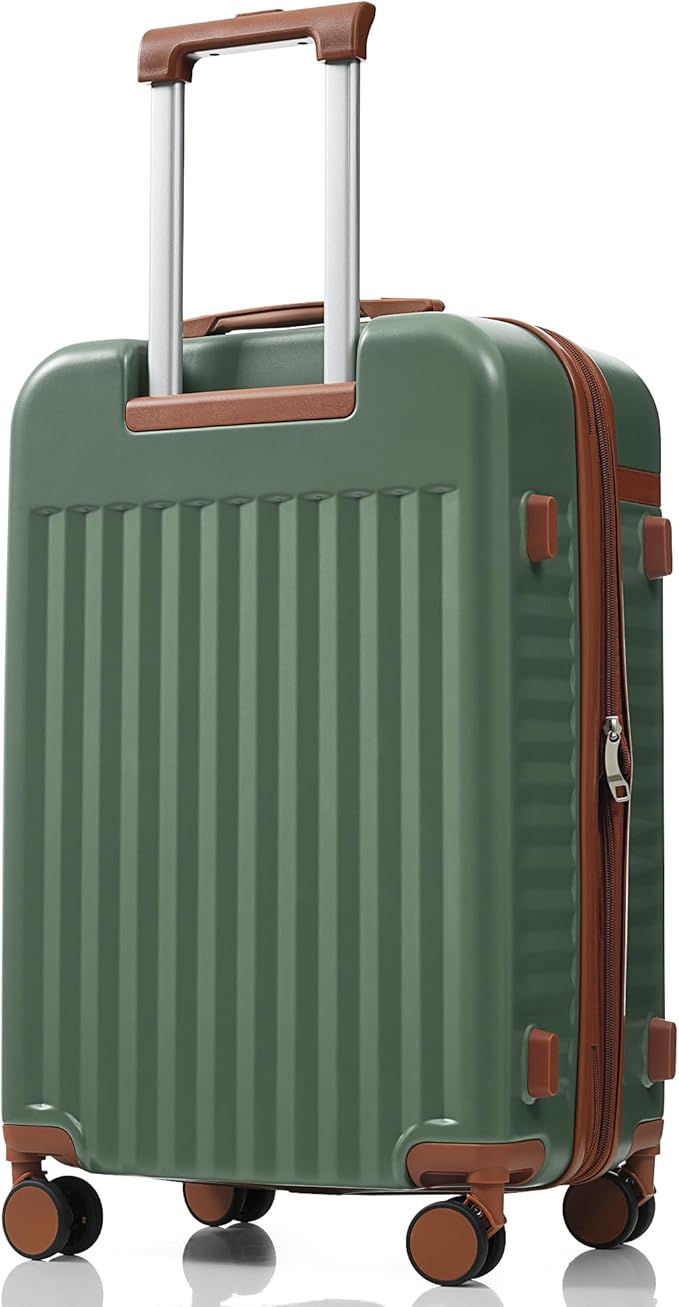Merax 3 Piece Luggage Set ABS Hardside Suitcase Sets with Spinner Wheels and TSA Lock, 20 inch with Front Opening Design and USB Port, 20" Airline Certified Carry-on Luggage, 20" 24" 28", Green