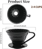 Mongdio Ceramic Pour Over Coffee Dripper, Reusable Porcelain Portable Pour Over Coffee Maker, Slow Brewing Accessories with 1 Holes for Home - Size 02 Black