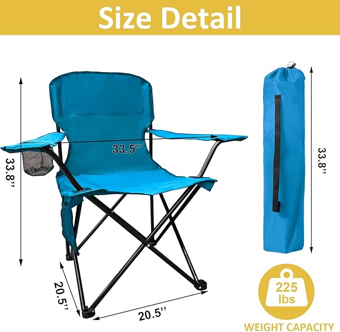 Camping Chair 2 Pack Portable Folding Chair with Cup Holder and Cooler Bag, 285lbs Capacity, Upgraded Foldable Chair for Outdoor, Beach, Fishing, Backpacking, Sky Blue