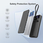 NOBIS Portable Charger 10000mAh 25W Power Bank Fast Charging Battery Pack with Built-in Type-C Cable, USB-C in/Out, USB-A Output with LED Display for Phone 17 S25