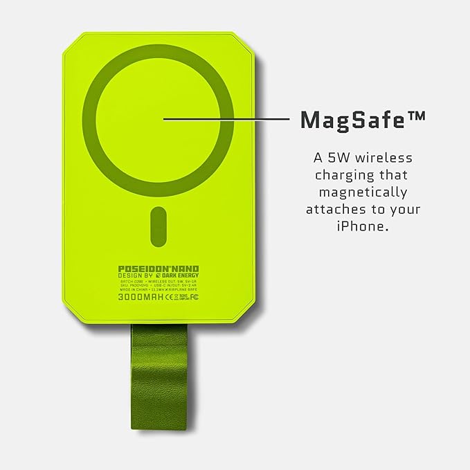 Dark Energy Poseidon Nano Portable Charger | 3,000mAh | Wireless, Pocket-Sized, Rugged Power Bank Compatible with MagSafe with Additional Fast Charging 12W USB-C Output