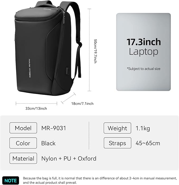 MARK RYDEN Business Backpack for Men, Waterproof High Tech Backpack with Sport Car Shape Design and USB Charging Port, Travel Laptop Backpack Fits 17.3 Inch Notebook (YKK-2 Pockets)