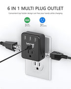 LENCENT Multi Plug Outlet Extender, 2 Pack, USB Brick, 3 Outlets Splitter with 3 USB Ports, Wall Charger, 3 Prong Power Charging Box Expander for Home, Office, Hotel - Black