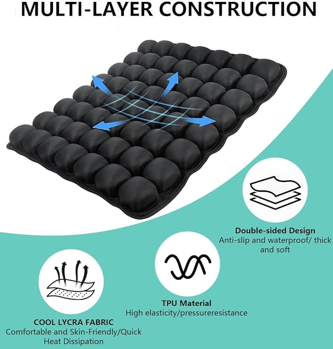 Sondur Travel Cushion, Portable Airplane Seat Cushion for Long Flights 3D Air Cel Inflatable Seat Cushion for Air Travel with Air Pump for Car,Office,Stadium,Ergonomic Comfort Support,Heavy Duty