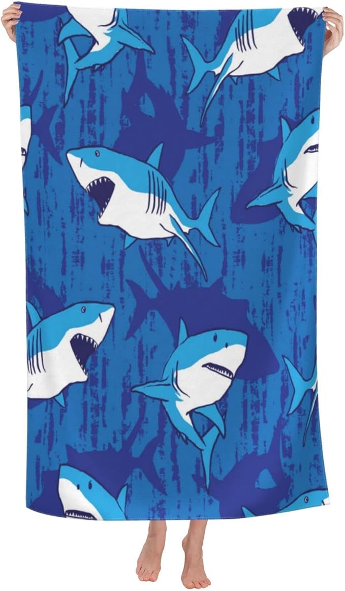 COMFAR Cute Shark Microfiber Beach Towel for Boys, Personalized Beach Towels for Kids, Sand Free Beach Towel Sandproof, Quick Dry Pool Towel 30"x 60"