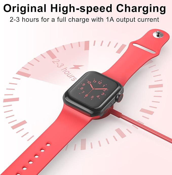 2Pack Red for Apple Watch Charger USB Magnetic Wireless Fast iWatch Charger Portable Compatible with iWatch Ultra/Series 9/8/7/6/SE/SE2/5/4/3/2/1-[3.3FT]