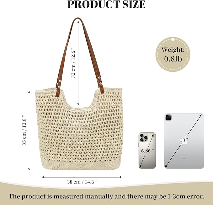 Crochet Beach Bag Summer Woven Tote Bag Crochet Purse for Women handbags Boho Shoulder Bags for Travel Vacation