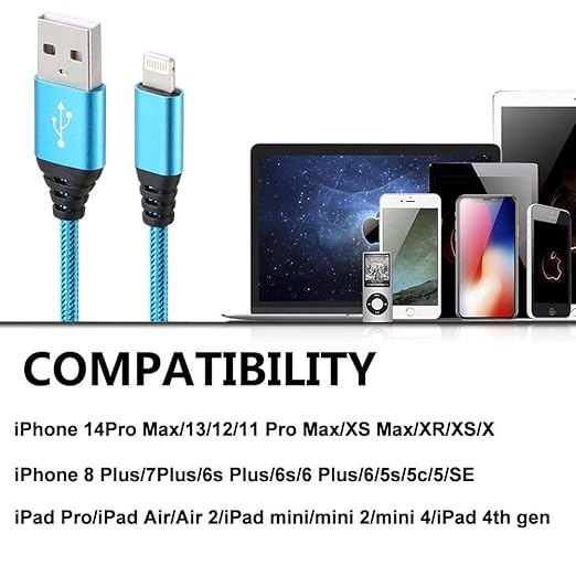iPhone Charger 10FT 5Pack Apple MFi Certified Lightning Cable Fast Charging Nylon Braided USB-A to Lightning Compatible with iPhone 14/13 mini/14/13/12/11 Pro MAX/XR/XS/8/7/Plus/6S/SE/iPad