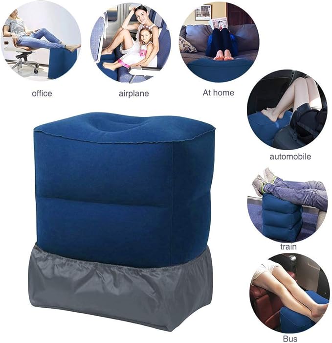 Travel Foot Rest Pillow, Portable Inflatable with Double Hand Pump Adjustable Three Layers Height Pillow for Foot Rest on Airplanes,Cars,Buses,Trains,Office to Sleep on Long Trip