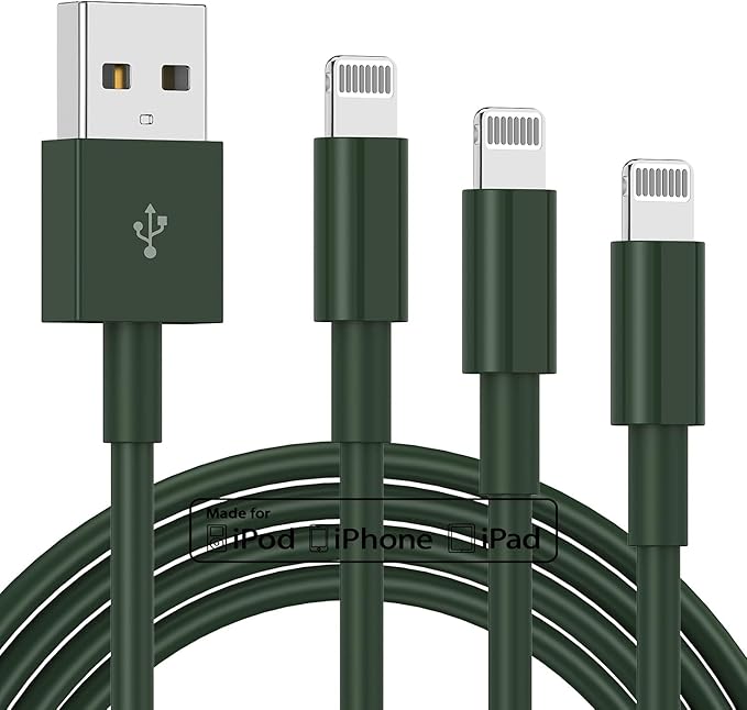 3 Pack Apple MFi Certified Charger Cable 6Ft, Lightning to USB Cable Cord 6 Foot, 2.4A Fast Charging,Apple Phone 6 Feet Long Chargers for iPhone 14/13/12/11/X/XS/XR/SE/8/7/6/5 Plus Pro Max Mini Olive