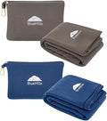 BlueHills Lightweight Travel Blanket Pillows Compact for Two Airplane Traveling Essentials Flight Throws in Bag case with Backpack Clip Compact Large Plane Accessories – Gray and Navy Blue