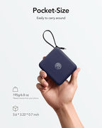 VRURC 10000mAh Portable Charger for iPhone with Built-in Cables, 22.5W Fast Charging Power Bank with LED Display, Battery Pack USB C for iPhone 17 Pro Max, Samsung S26, Travel Essentials (Royal Blue)