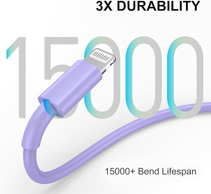 FUPYWP Car iPhone Carplay Cable, Car Charger Cord, USB A to Lightning Cable Fast Charging & Data Transfer for iPhone 14/13/12/11 Pro Max XR XS X 8 7 6 Plus SE Tangle-Free,3ft Purple