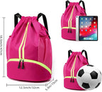 Valleycomfy Sports Drawstring Backpack - Water Resistant String Bag with Side Mesh Pockets Shoe Compartment Gym Backpack for Women & Men Rose