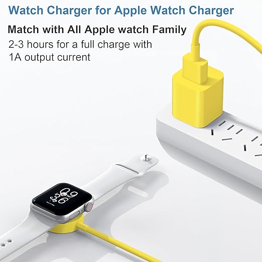 Fast Charger for Apple Watch Charger, 3.2FT Wireless Fast Charging Cord with Wall Chargers Plug Block Compatible with Apples Watchs Series 10/9/8/7/SE/6/5/4/3/2/1（Yellow）