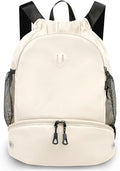 RHDZO Drawstring Backpack Gym Backpack with Shoe Compartment for Men Women String Sports Bag with Wet Pocket Cinch Swim Beach Bag, Large Beige