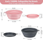 Kytely Collapsible Dog Bowls X-Large (1500ml), 2 Pack Foldable Travel Bowls, Portable Dog Water Food Bowl with Clasp, Pet Feeding Cup Dish for Traveling, Walking, Hiking (Pink+Grey)