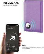 Stouchi AirTag Passport Holder, Anti-Lost Passport Holder with Airtag Slot, Passport Wallet Cover with RFID Blocking, Leather Passport Case Travel Accessories for Women, Purple