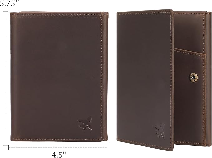 Polare Full Grain Leather Pilot Wallet Passport Holder RFID Blocking Tri-fold Travel Cover Document Organizer for Aviation Professionals (Dark Brown with AirTag Slot)