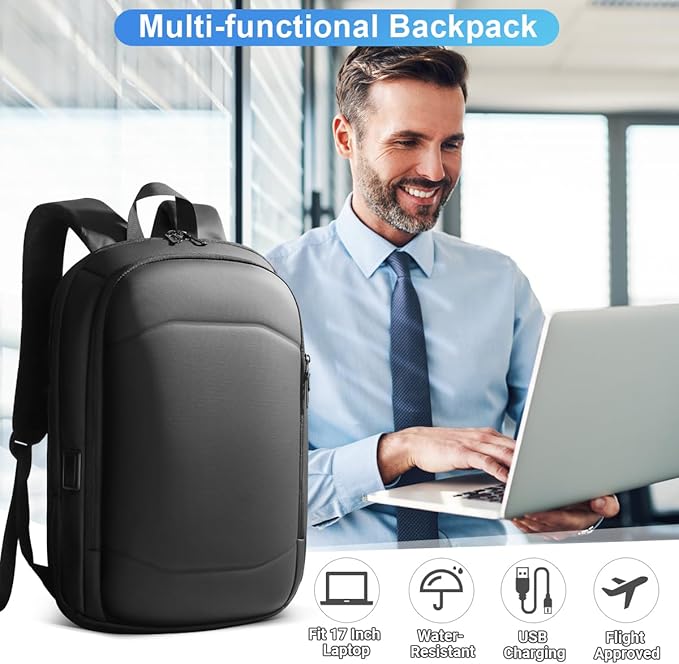 hk Business Backpack for Men 17 Inch,Slim & Expandable Waterproof Travel Laptop Backpack with USB Charging,Anti-Theft Lightweight Large Work Computer Bag,College Laptop Backpacks Gifts for Men Women