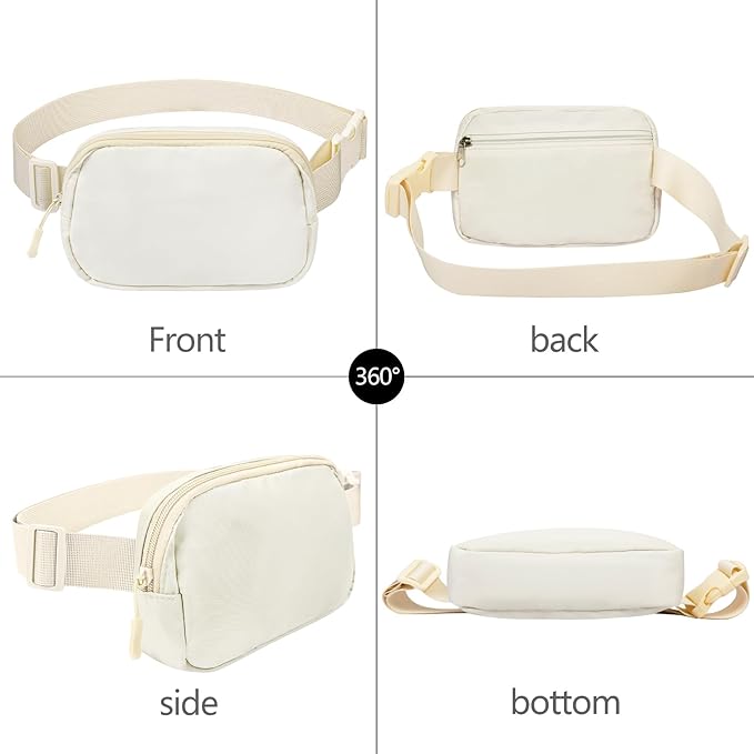 Fanny Pack Crossbody Bag for Women and Men, Belt Bag for Hiking Bum Bag with Adjustable Strap,Casual Cell Phone Pouch?Waist pack for Running Workout Sports Travel Off White