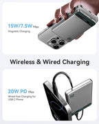 Kuulaa 10000mAh MagSafe Battery Pack, 0.51in Ultra Slim Magnetic Power Bank with LED Indicator, 20W PD USB-C Fast Charging Portable Charger for iPhone 17/16/15/14/13/12, Silver